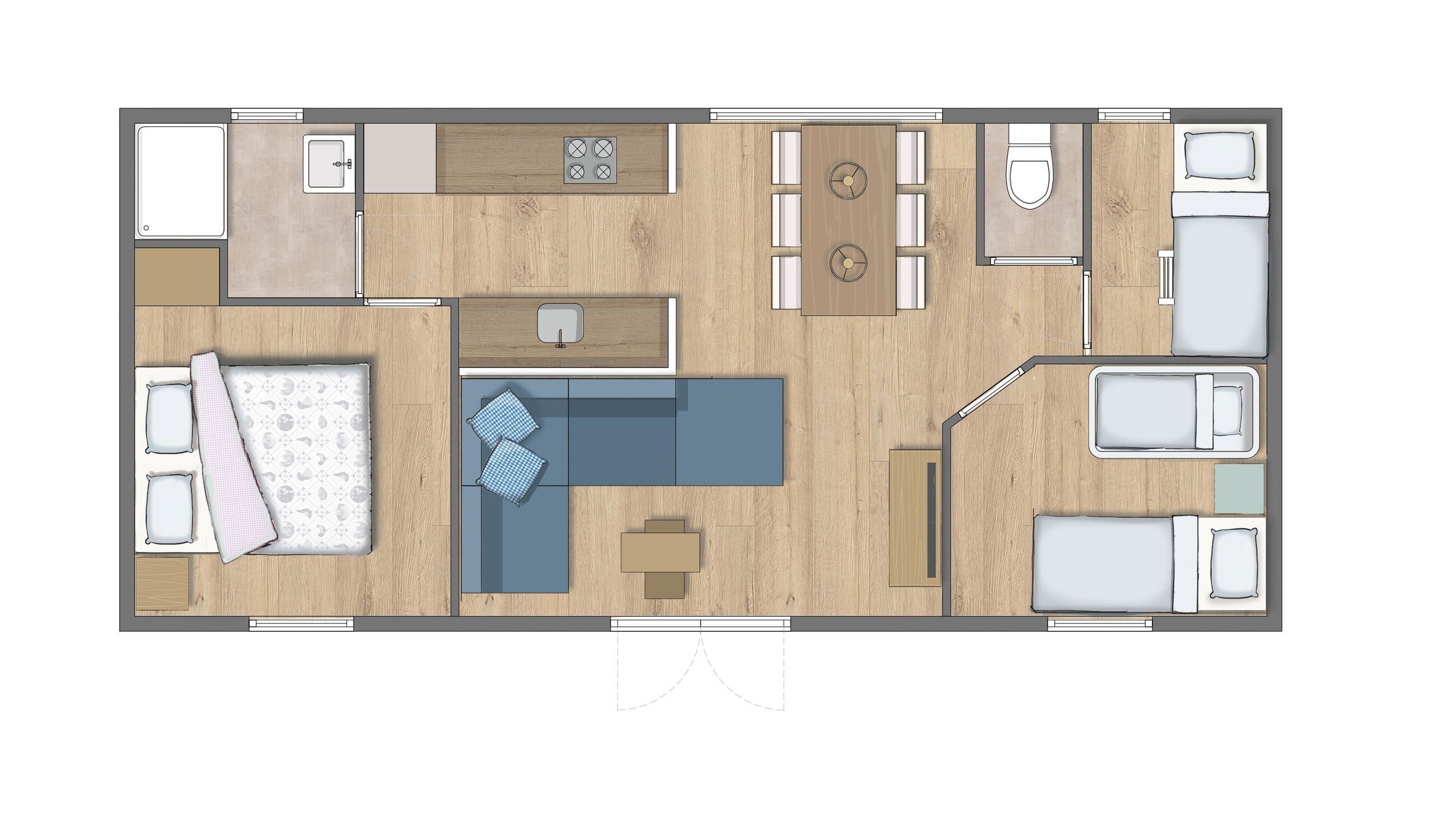 Plattegrond fien en teun boerderij met babybed