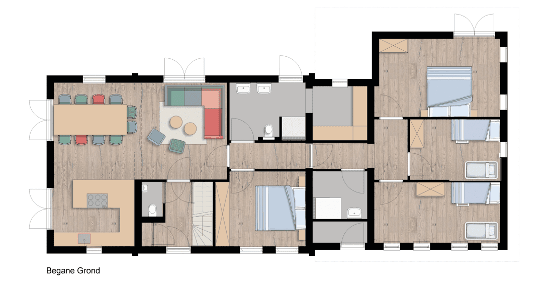 Luxe welnessboerderij 14 personen plattegrond begane grond familie resort molenwaard