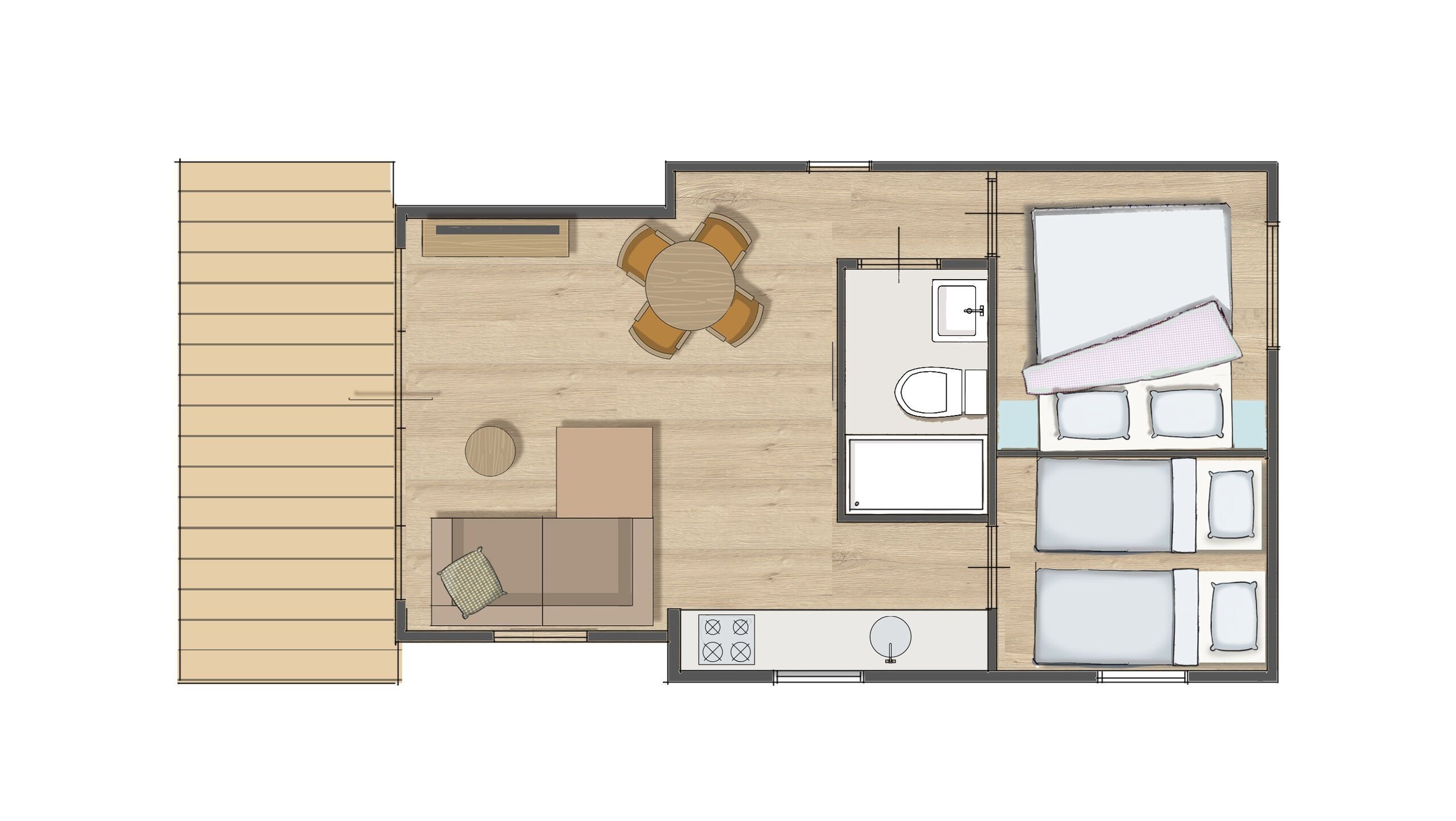 Plattegrond biesboschchalet 4 personen